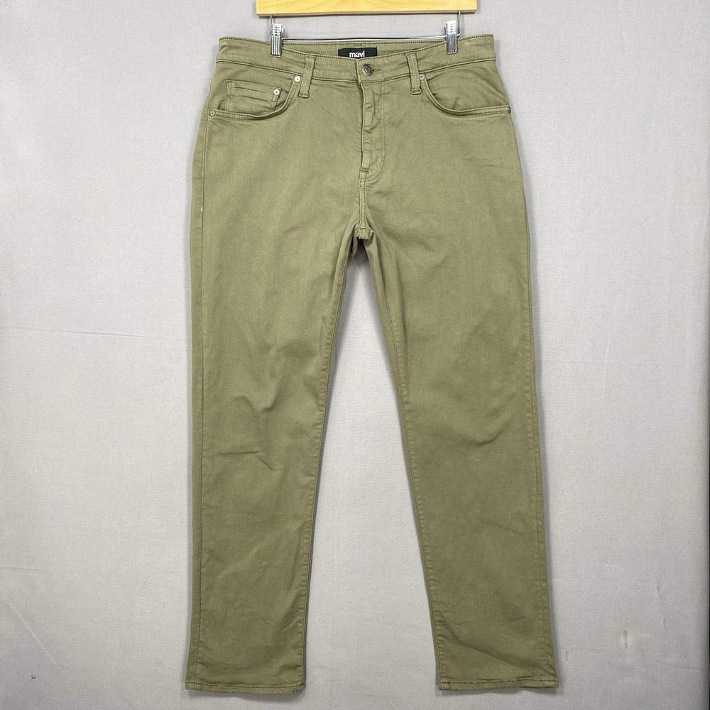 Mavi Zach Jeans Mens 35x32 Relaxed Straight Fit Olive Green 5-Pocket Pants